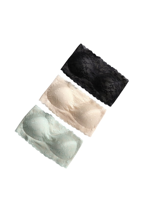 3-Piece Strapless Bra Set with Elastic Bands Comfortable Fabric Underwear