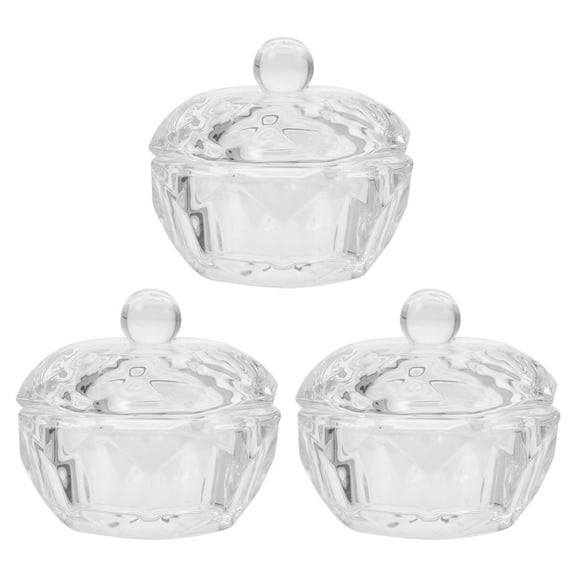 ifundom 3Pcs Crystal Glass Jar with Lid Nail Acrylic Liquid Powder Cup Bowl Dish Tools