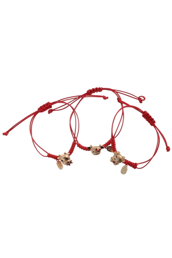 3-Piece Handmade Rope Bracelets for Couples, Red and Alloy, Assorted Colors, Perfect Jewelry for Festive Occasions