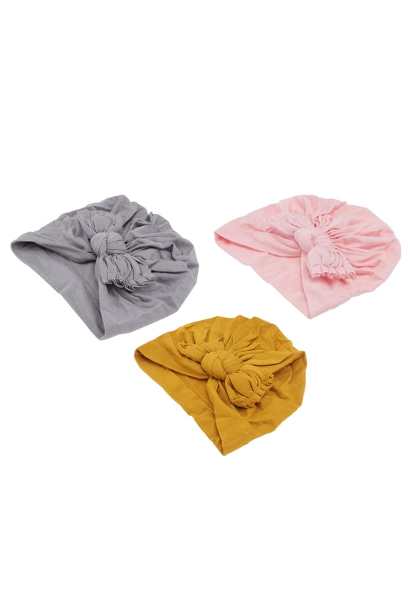 3-Pack Knotted Winter Hats with Bow Ear , Warm Beanie Caps in Assorted Colors