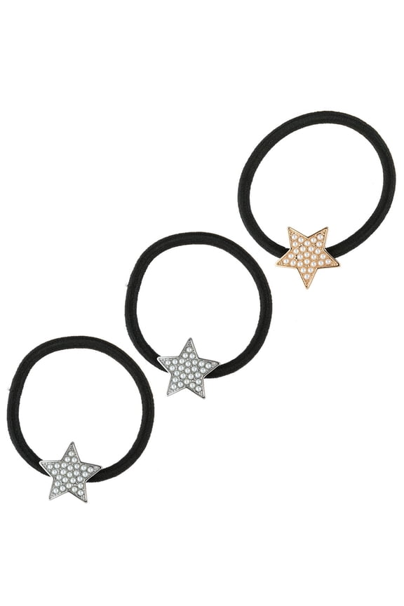 3-Pack Elastic Hair Scrunchies with Decorative Star Charm, Assorted Colors, Soft and Hair Ties for Women and Girls