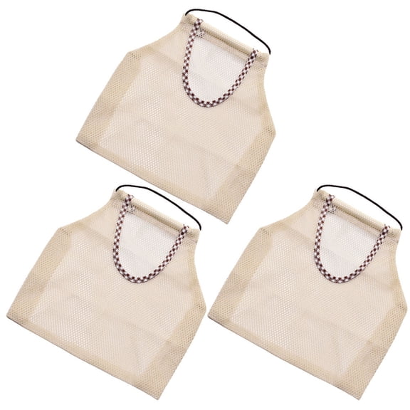Ifundom Set of 3 Reusable Beige Mesh Produce Bags for Fruits and Vegetables, Grocery Storage Bags