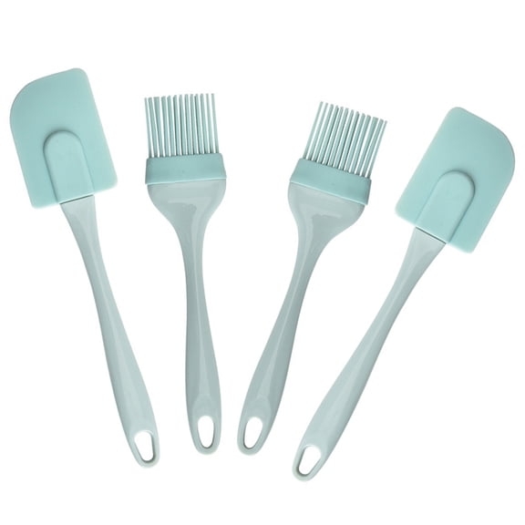 ifundom 4Pcs Silicone Baking Scraper Set Blue with Handle High Temperature Resistant Kitchen Tool