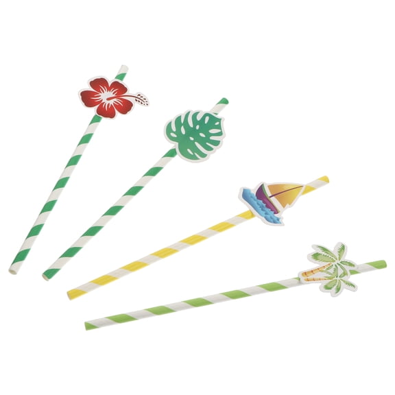 ifundom 40PCS Assorted Color Decorative Paper Drinking Straws for Beach Theme Party and Drinks
