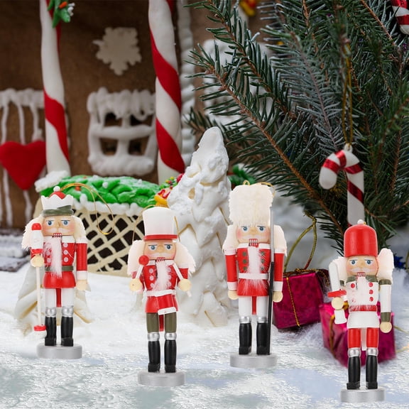 ifundom 4-Piece Christmas Nutcracker Decorations Red Wood Crafts for Holiday Table Display and Festive Home Decor