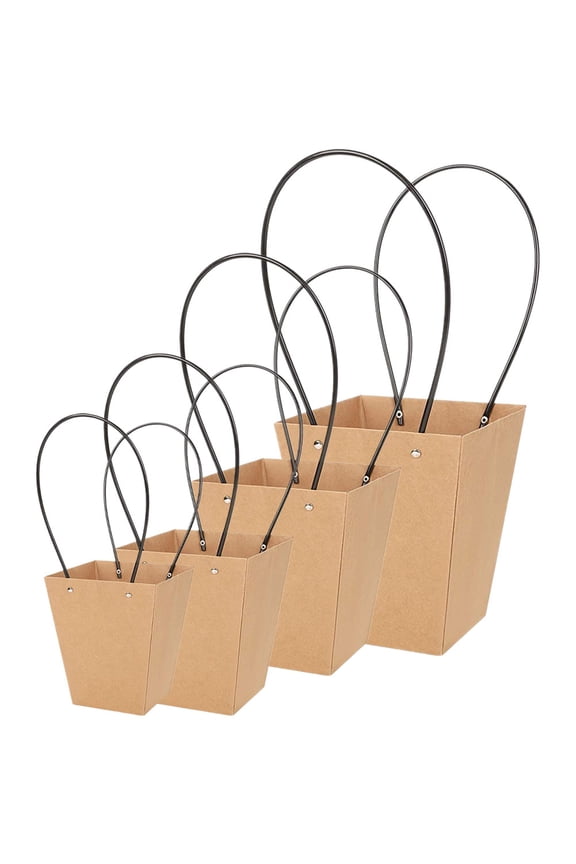 Set of 4 Flower Paper Bags with Handles, and Practical Design for Floral Arrangements and Packaging