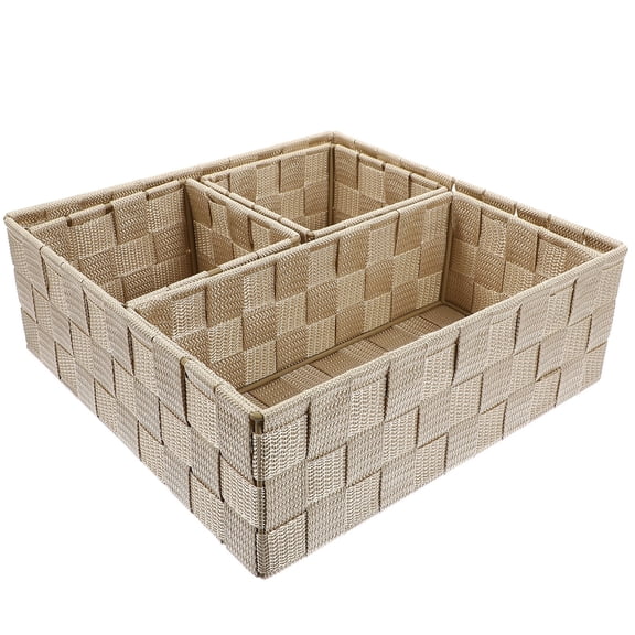 ifundom 4-Pack Small Cube Storage Bins with Lids in Khaki - Iron Desk Organizer Boxes for Office, Home Storage and Organization