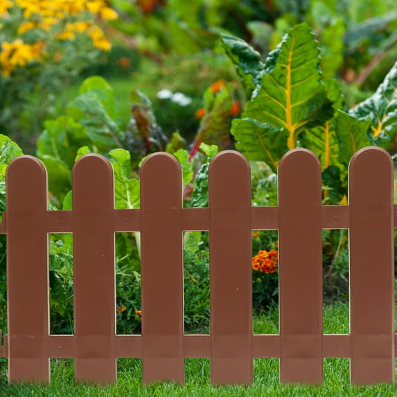 ifundom 4-Piece Brown Plastic Garden Edging Fence for Yard, Landscape, Lawn, and Patio Decoration