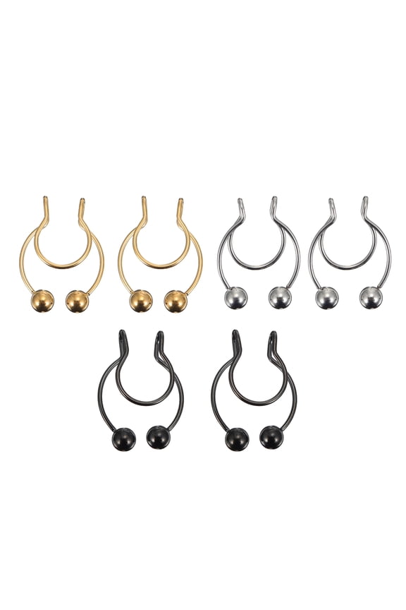 6 Pcs Black Stainless Steel Nose Hoops Non-Piercing Nose for Travel Party Fashion Accessories