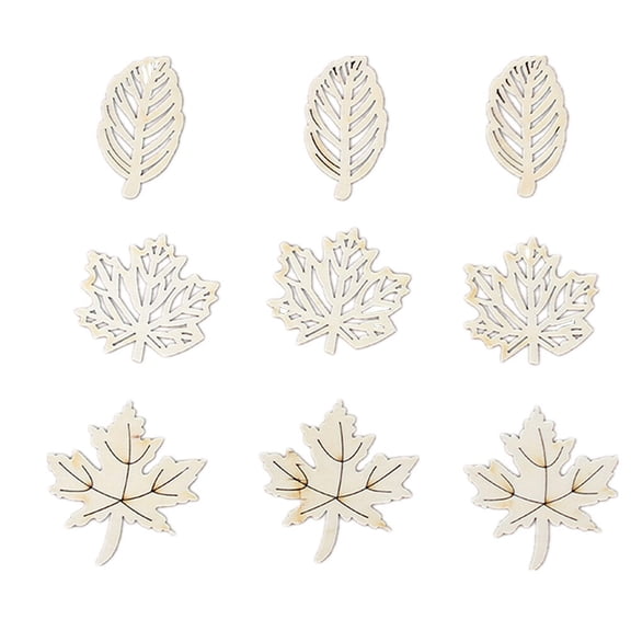 ifundom 60pcs DIY Leaf Decorative Wood Chips Wood Carving Hollow Leaves Wood Piece DIY Manual Accessories Wooden Craft Products for Home Party