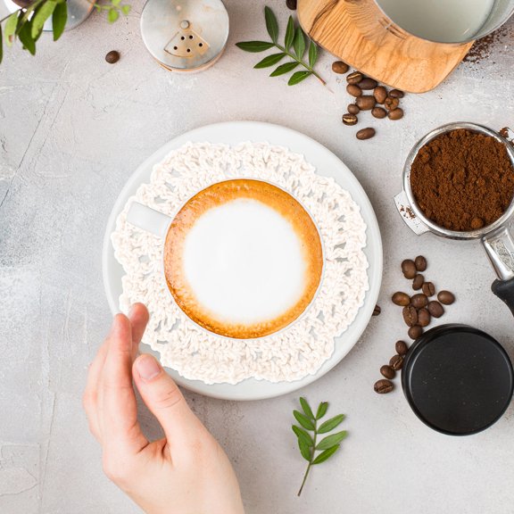 ifundom 6Pcs White Round Lace Crochet Cup Mats Handmade Reusable Cotton Drink Pads