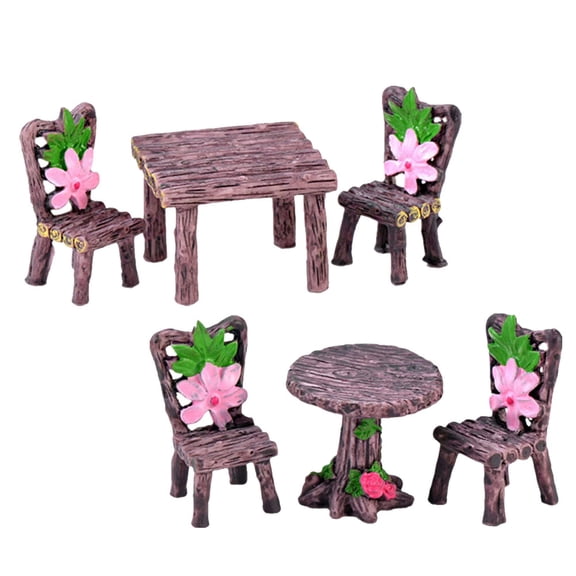 ifundom 6-Piece Mini Vintage Resin Dollhouse Furniture Set, Coffee Brown, Perfect for Garden, Fish , and Small Decor