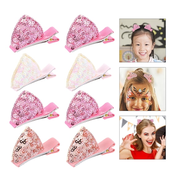 ifundom 8Pcs Kitten Ear Barrette Sequins Hairpin Cute Cat Ear Hair Accessories