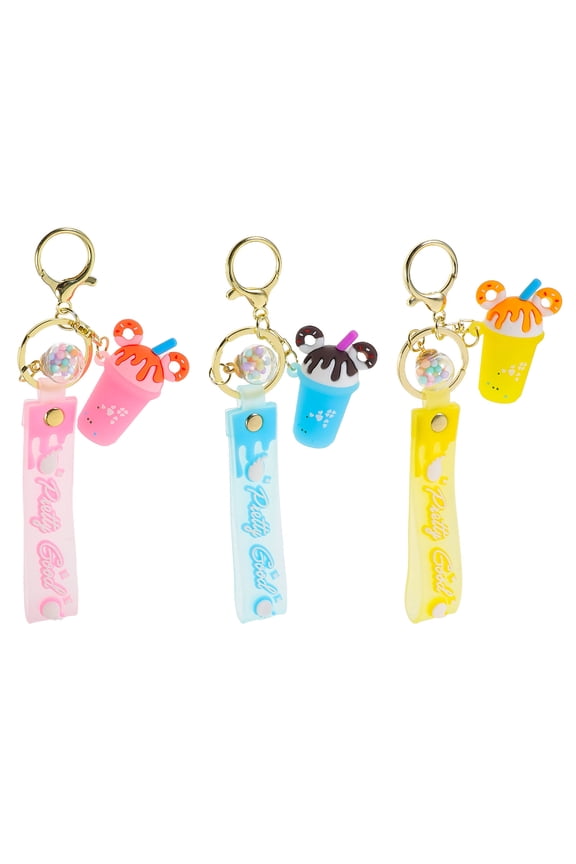 Acrylic Ice Cream Keychain Set, 3 Pieces Assorted Colors, Cute Bag and Key Accessories with Easy Attachment