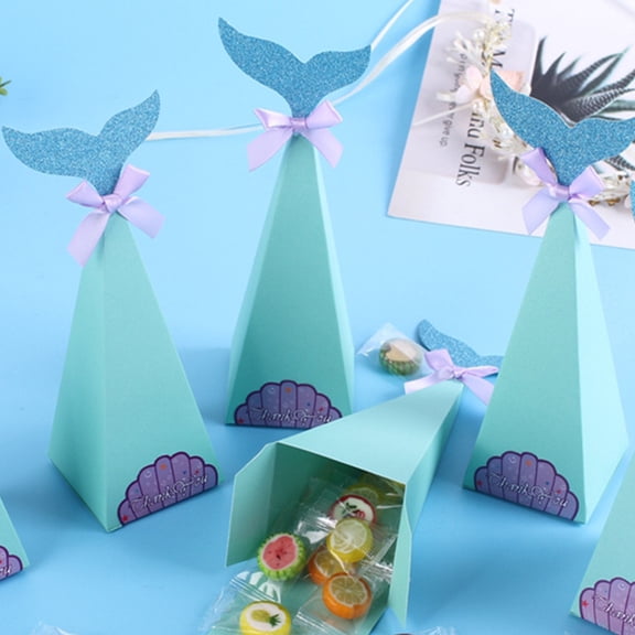 ifundom Mermaid Shaped Candy Boxes 10 Pack Assorted Colors Party Favor Storage Easy to Carry Ivory Board