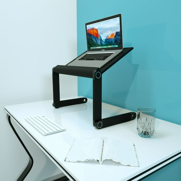 ifundom Black Metal Bed Tray Table with Foldable Design, Portable and for Travel, Study, and Back to School Use