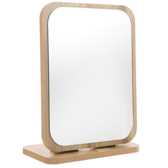 ifundom 1Set Counter Makeup Mirror in Beige Wood Reflection Simple Style for Women