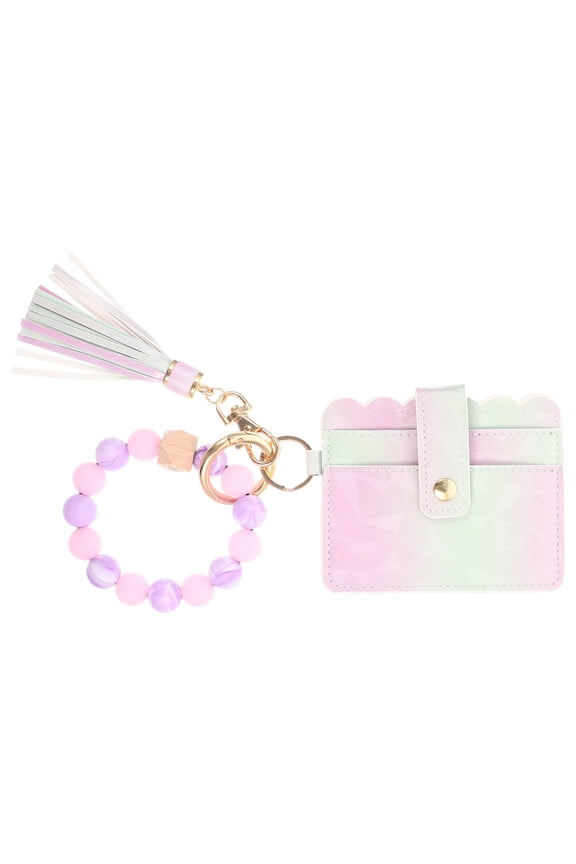 PU Keychain Wallet with Card Holder, Stylish Multi-Color Fringe Design, Compact and Accessory