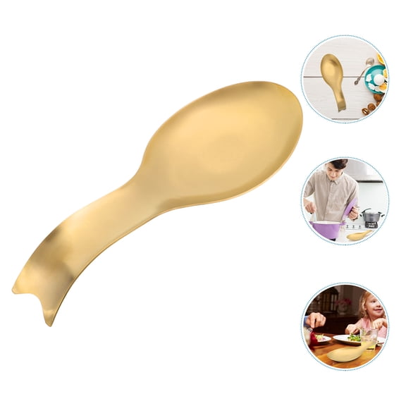 ifundom Golden Stainless Steel Spoon Holder Spoon Rest Ladle Mat for Kitchen
