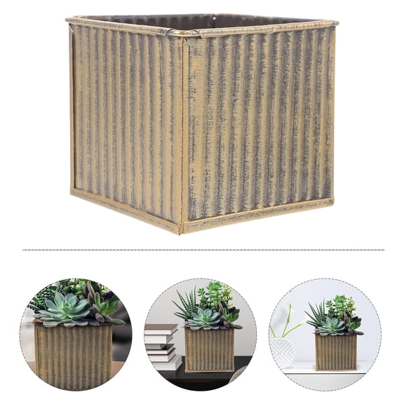 ifundom Golden Galvanized Iron Flower Pot Vintage Design for Indoor Ornaments