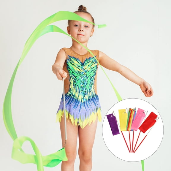 ifundom Assorted Color Gymnastics Ribbons for Streamers Rhythmic Gymnastics Wands 5 Pieces