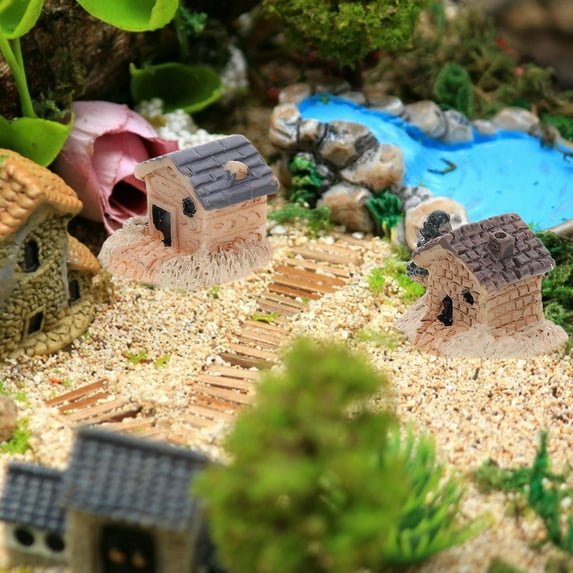 ifundom Light Brown Miniature House Ornaments Resin Garden Decorations for Yard Scene Layout, Set of 15 Pieces