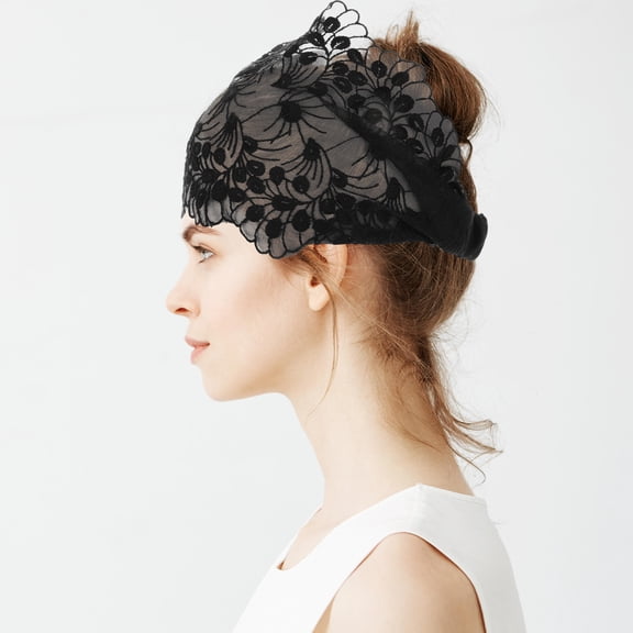 ifundom Black Floral Lace Headwrap Wide Stretch Headband for Skincare and Makeup