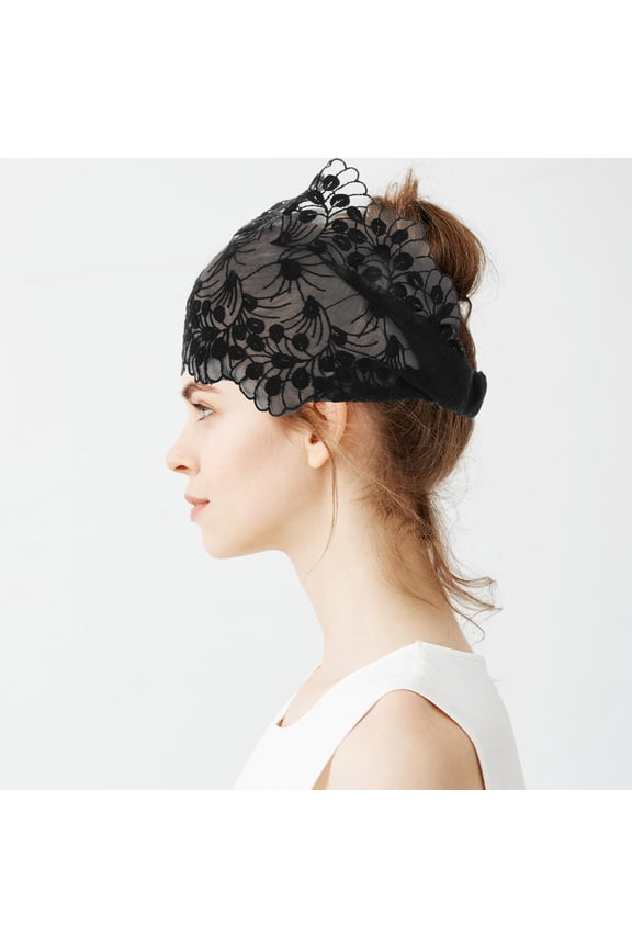 Black Floral Lace Headwrap Wide Stretch Headband for Skincare and Makeup
