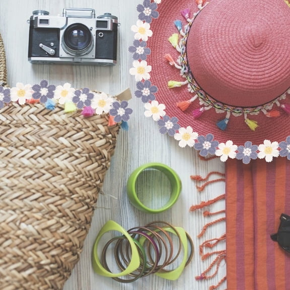 ifundom Applique Flower Lace Trim for Sewing, Grey Floral Embellishments for Dress, Craft, and Projects, 1 Piece