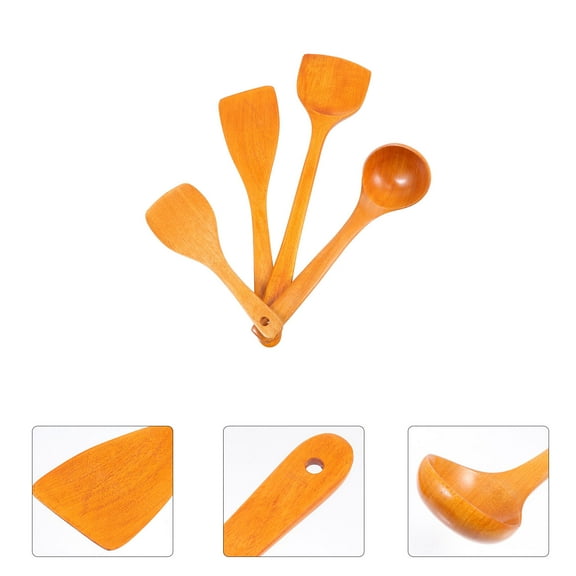 ifundom 4-Piece Wooden Kitchen Utensil Set - Natural Cooking Tools for Home and Restaurant Daily Use