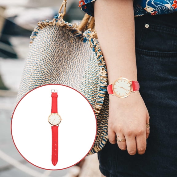 ifundom Thin Red Alloy Dress Watch for Women, Simple Design Wrist Watch, Lightweight and Stylish, 1 Set Ideal for School and Daily Wear