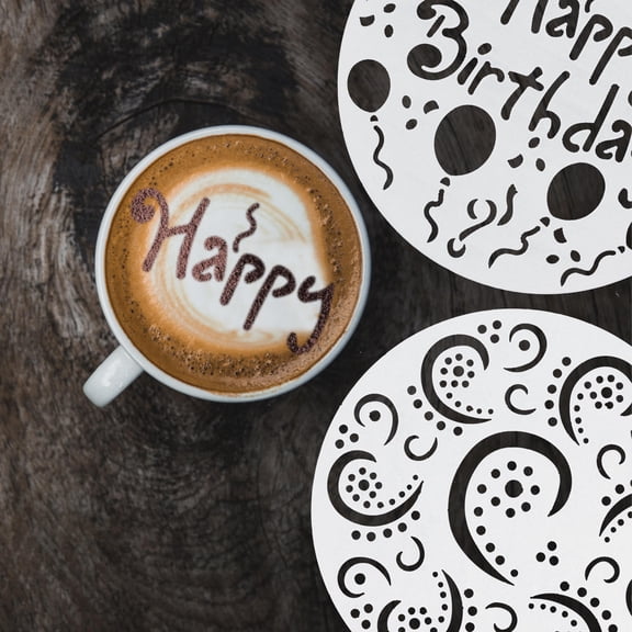 ifundom 8Pcs White Coffee Stencils and Cake Art Templates with cate Pattern Designs