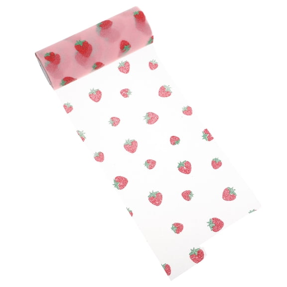 ifundom Strawberry Pattern Mesh Roll Fabric, Polyester Net Yarn for Crafts, Decoration, 1 Roll for Sewing and Projects