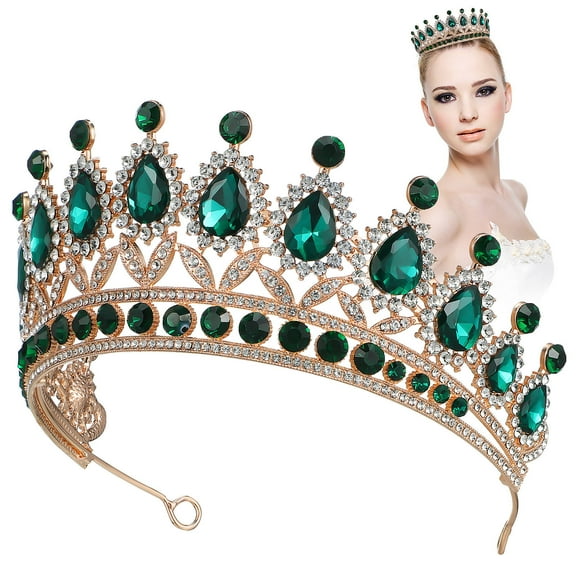ifundom Elegant Green Tiara Crown for Weddings and Homecoming Rhinestone Baroque Headpiece