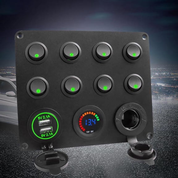 ifundom 8 Button Automotive Combination Panel with Voltmeter and Dual USB Charging Ports Red for Car Dashboard