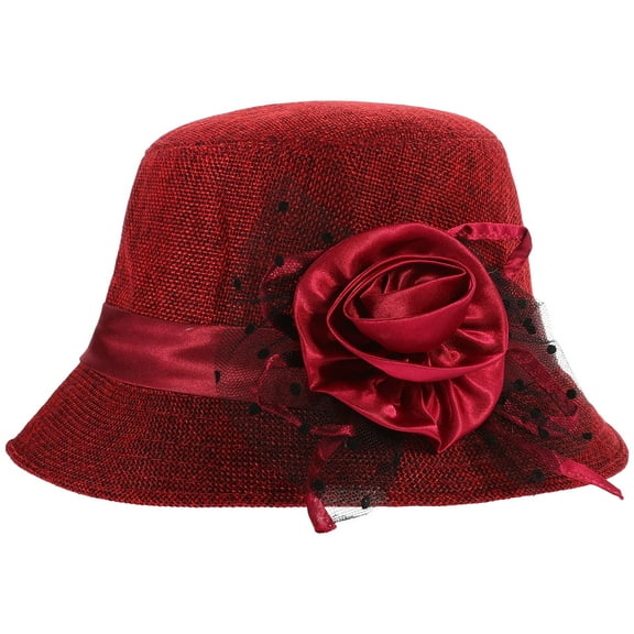 ifundom Elegant Red Flax Bucket Hat for Women, Lightweight Sun Hat, 1 Pack