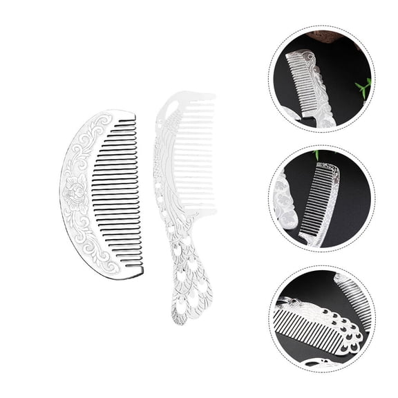 ifundom Silver Hair Comb Durable White Copper Plated for Home Use Smooth Any Hair 2Pcs