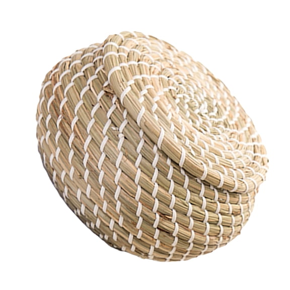 ifundom Handmade Woven Straw Storage Basket with Lid, Natural Beige Decorative Bin for Home Organization