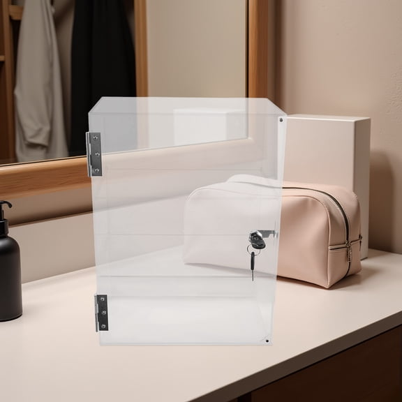 ifundom Wall Mounted Transparent Display Cabinet with Lock Three Tier Acrylic Storage Box