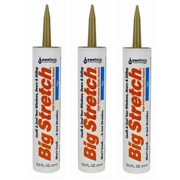 Sashco Big Stretch Acrylic Latex Caulk Sealant - Cartridge - 3 Pack, 10.5 oz, Beige