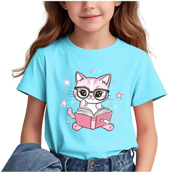 ight Blue Cute Thermal Casual Shirts for Kids Girl Boy Winter Fall Short Elbow Length Sleeve Crewneck Spandex Cat Graphic Tops Shirt Blouse Child 2026 Clothes Trendy Y2K 7 Years
