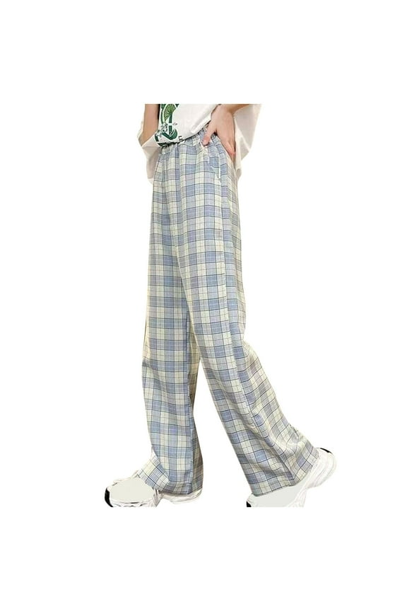 ight Blue for Kids Girl Boy Fall Summer Spandex Faux Silk Rayon Brunch Thin Plaid Flared Wide Leg Straight Leg Long Boot Cut Leg Pants Child 2026 Clothing Trendy Y2K 7 Years