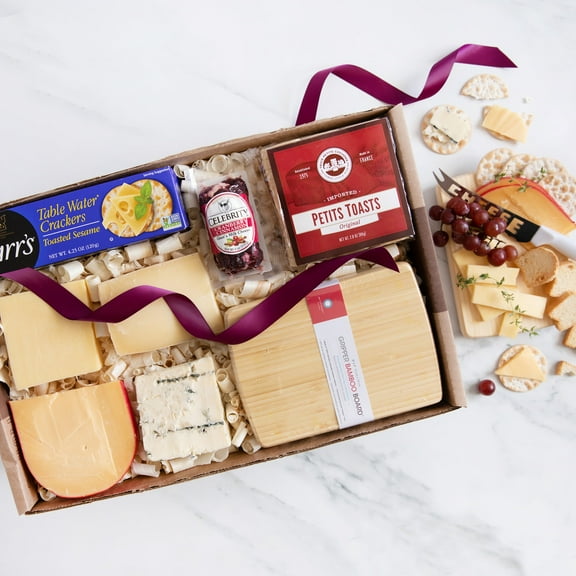 igourmet Say Cheese! Gift Box -  A stunning assortment of gourmet cheeses, crackers and snacks, and a set of our igourmet elegant cheese board and signature cheese Storage Bag