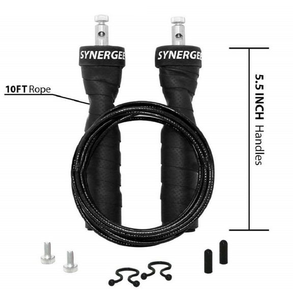 iheart Synergee Speed Jump Rope with 2 Adjustable 10 Ft Cables, Jet Black