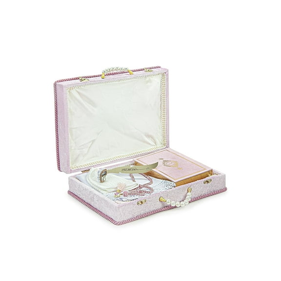 Ihvan Online Muslim Prayer Rug Gift With Shawl Kufi Hat Beads Counter Box Pink Indoor