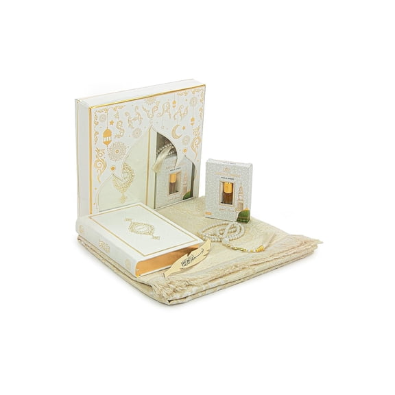 ihvan online Muslim Prayer Gift Set with Rug, Beads, Kufi Hat, Bookmark, Scent & Gift Box Cream