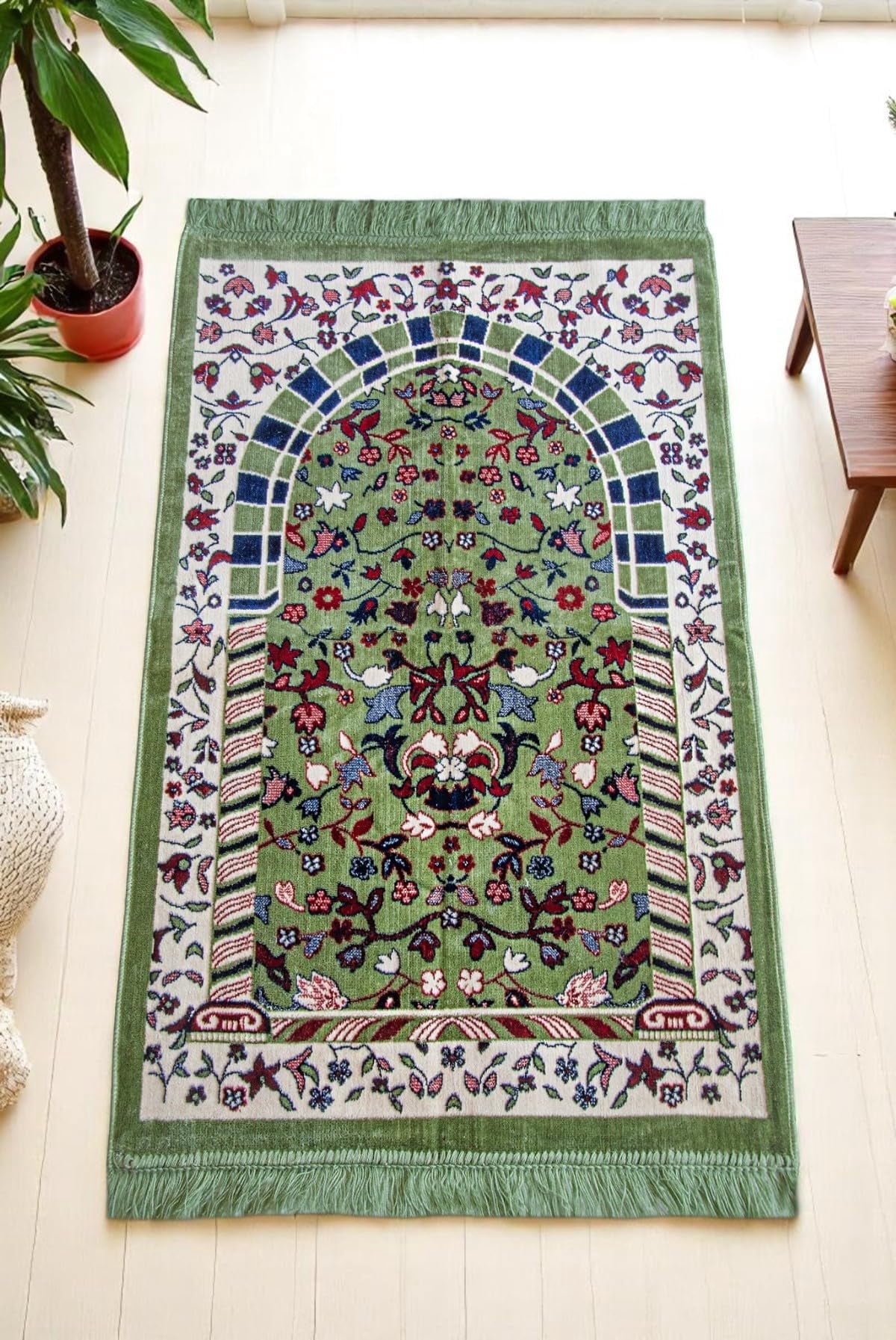 Ihvan Online Velvet Muslim Prayer Rug Thick Design Islamic Gift Green ...
