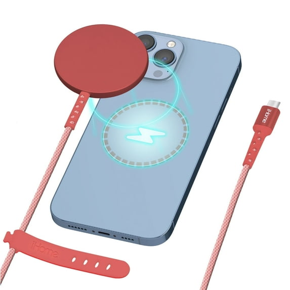 iHome 10W Magnetic Wireless Charger, 6ft Durastrain Cable, MagSafe Compatible for iPhone 12/13