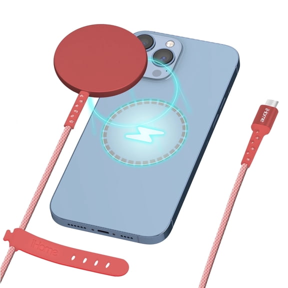 iHome 10W Magnetic Wireless Charger, 6ft Durastrain Cable, MagSafe Compatible for iPhone 12/13