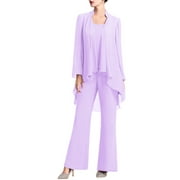 iiniim 3PC Mother of The Bride Pants Suits for Women Chiffon Dress Suit Wedding Plus Size Evening Gowns Size S-3XL Lavender 3XL